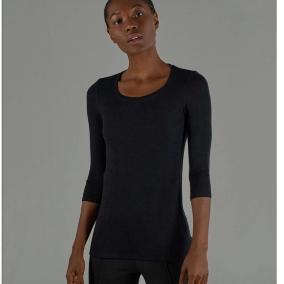 ATM Anthony Thomas Melillo Tops - ATM Large Black Mirco Modal Ballet Neck Rib 3/4 Sleeve Tee